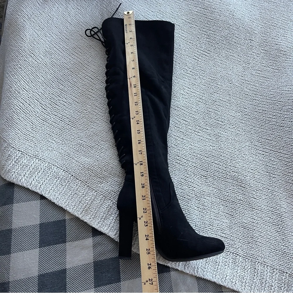 Top Moda Black Knee-High lace up Boots 7.5 - Picture 12 of 13